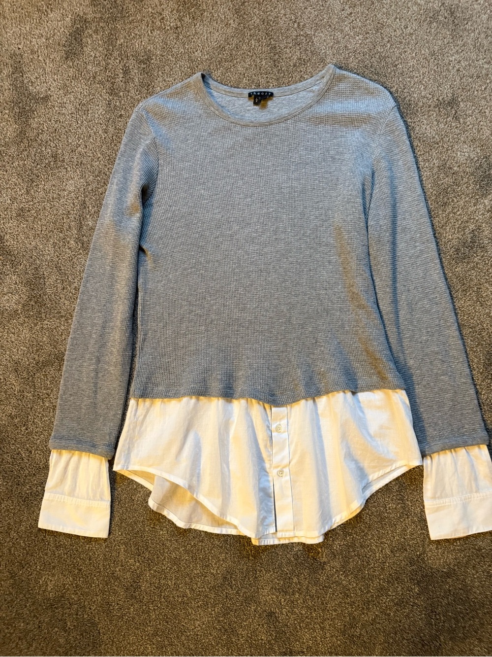Theory Heather Gray Waffle-Knit Crewneck Top
